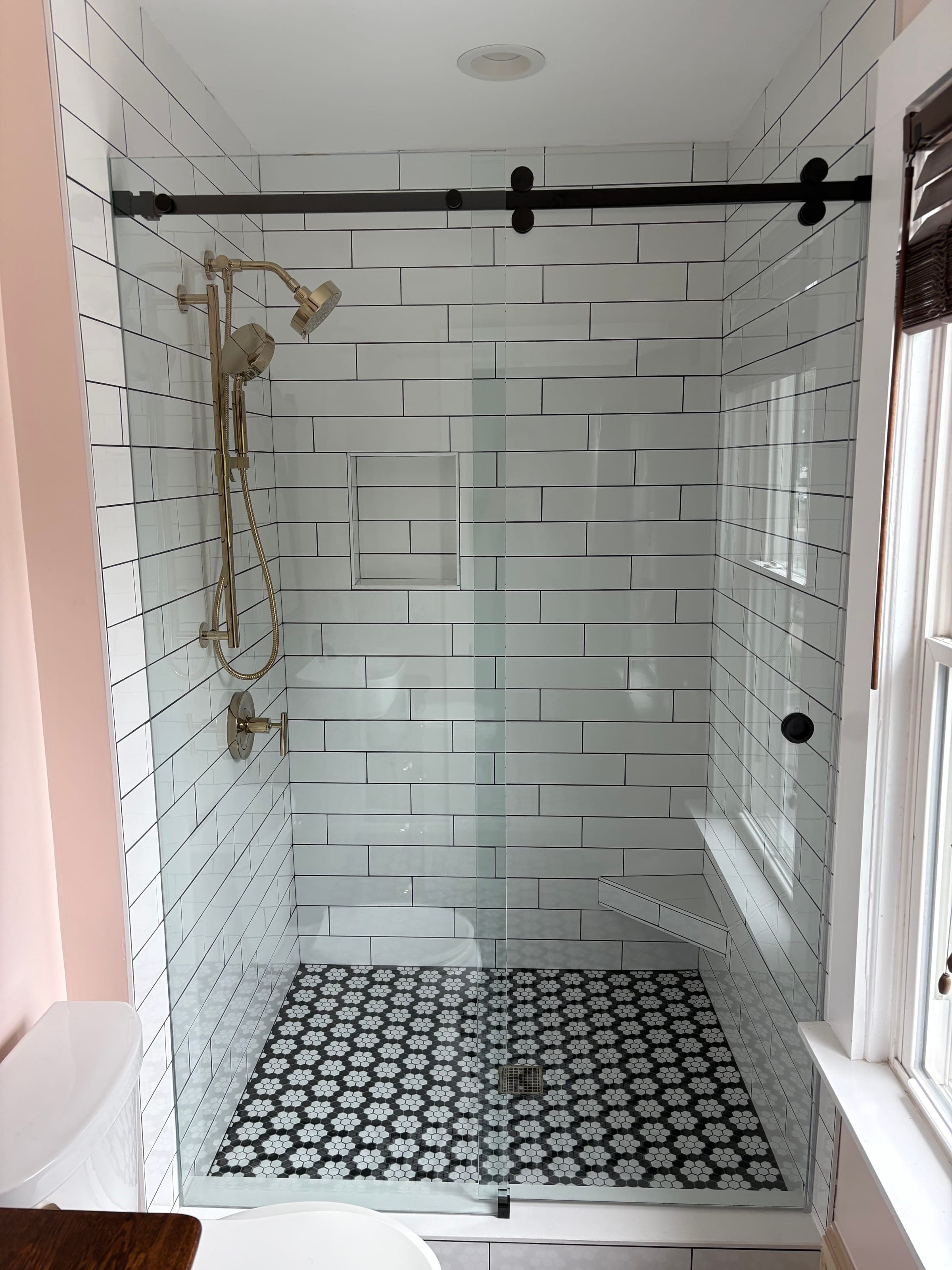 Manassas Bath, Daisy Mosaic Shower, Manassas — finished work, photo 1